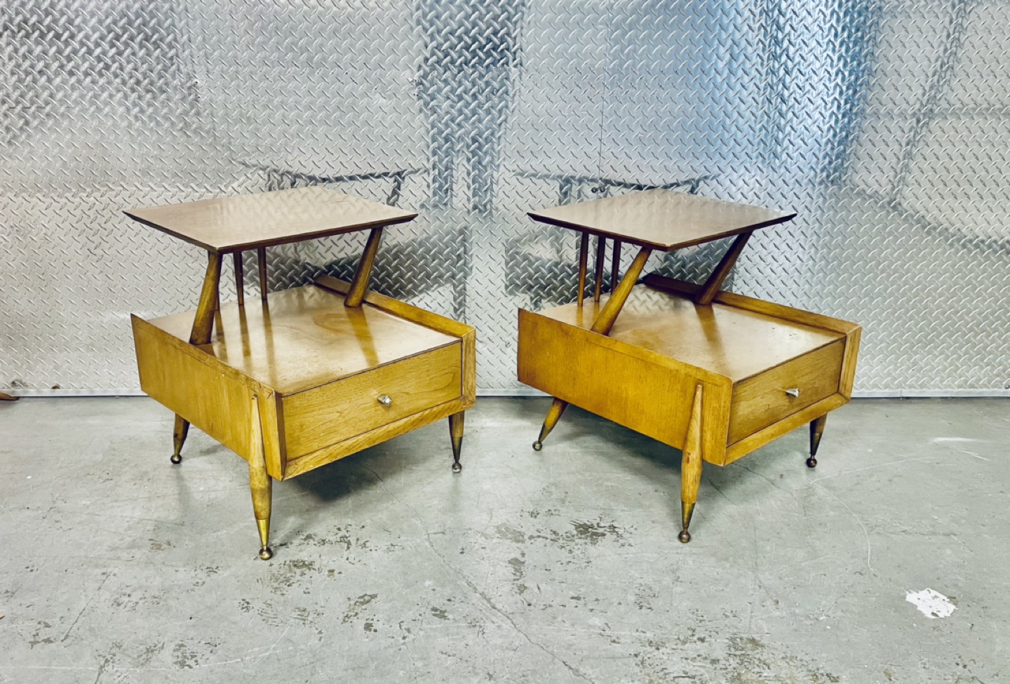 Vintage MCM Kent Coffey Designed “Auburn” Two-Tier Nightstands