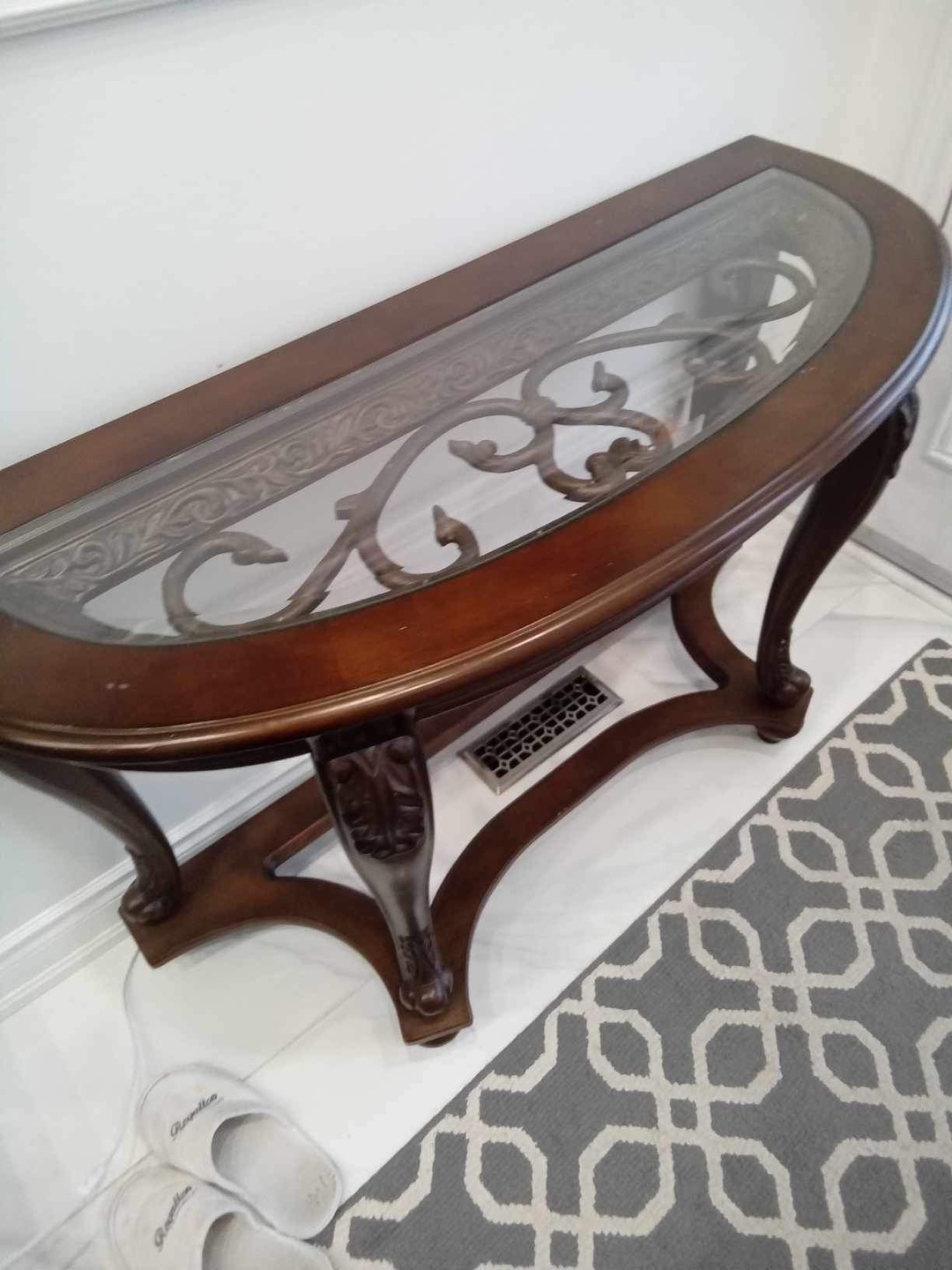 Half-moon Console Table with Glass Top