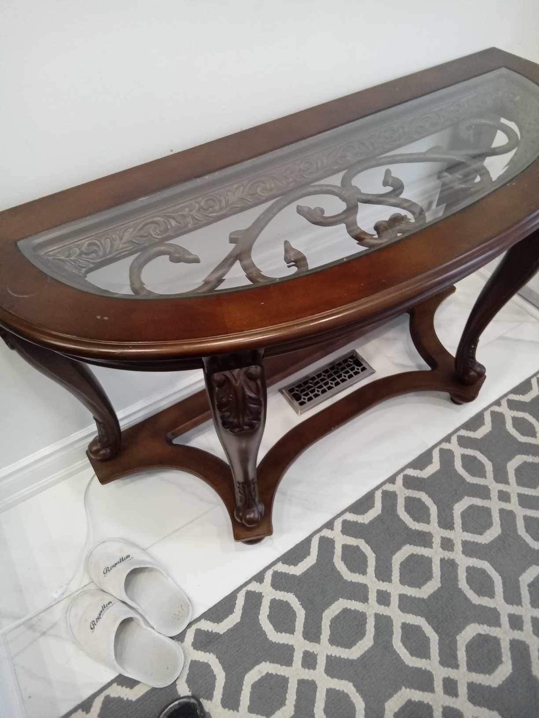 Half-moon Console Table with Glass Top - photo 3