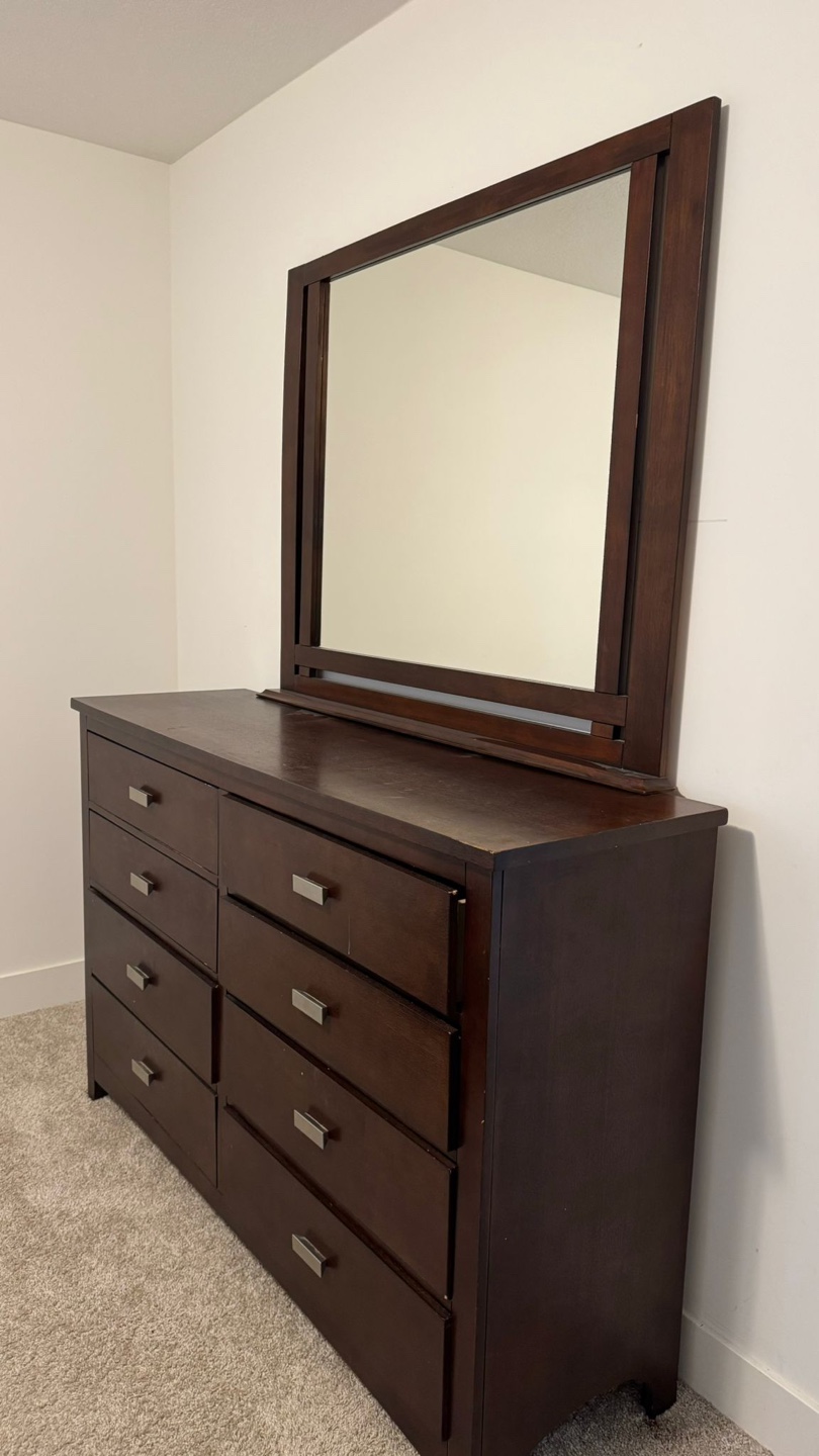Dark Brown Wooden Dresser with Mirror - photo 3