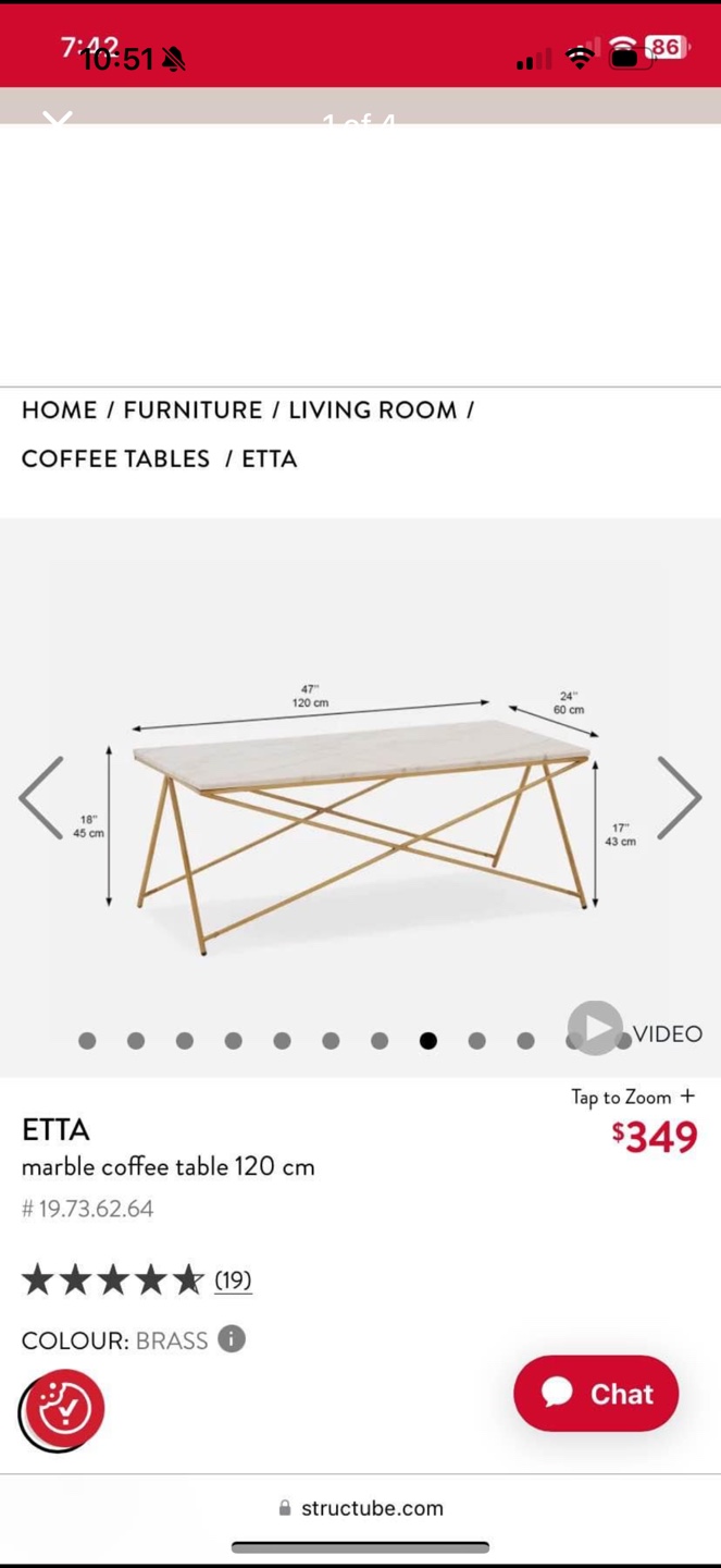 Marble Coffee Table - Gold Legs - 120cm - photo 2