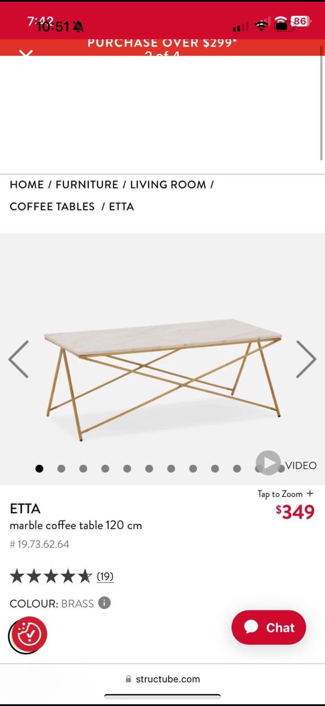 Marble Coffee Table - Gold Legs - 120cm