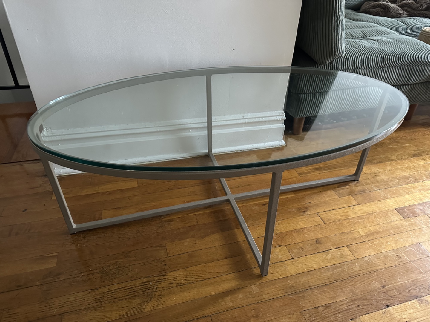 Oval Glass Top Coffee Table with Metal Frame - photo 2