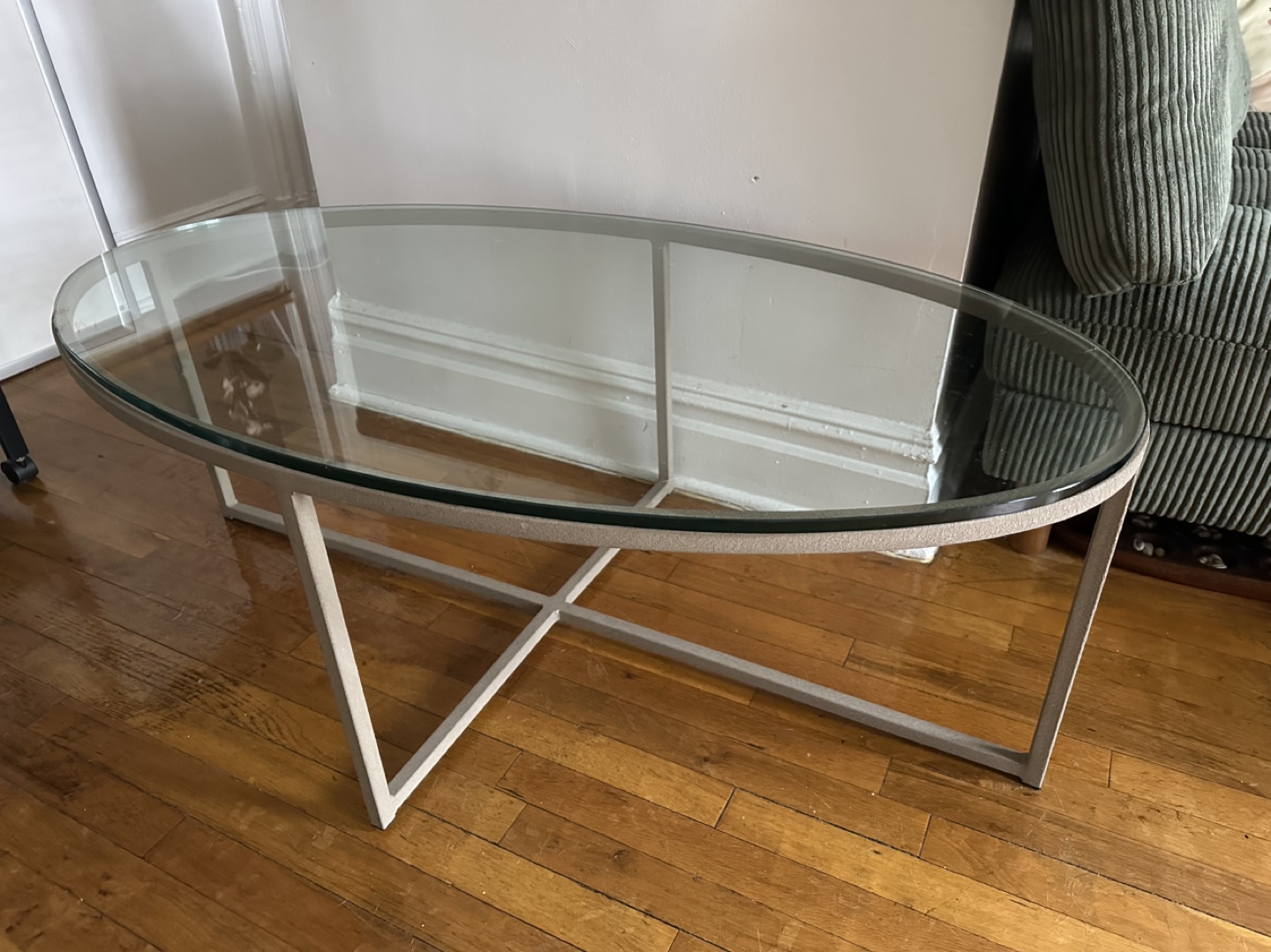 Oval Glass Top Coffee Table with Metal Frame