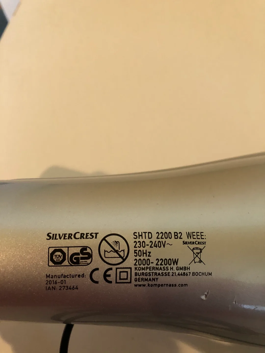 Silvercrest SHD 2200 B2 Hair Dryer - European plug image indicator(5)