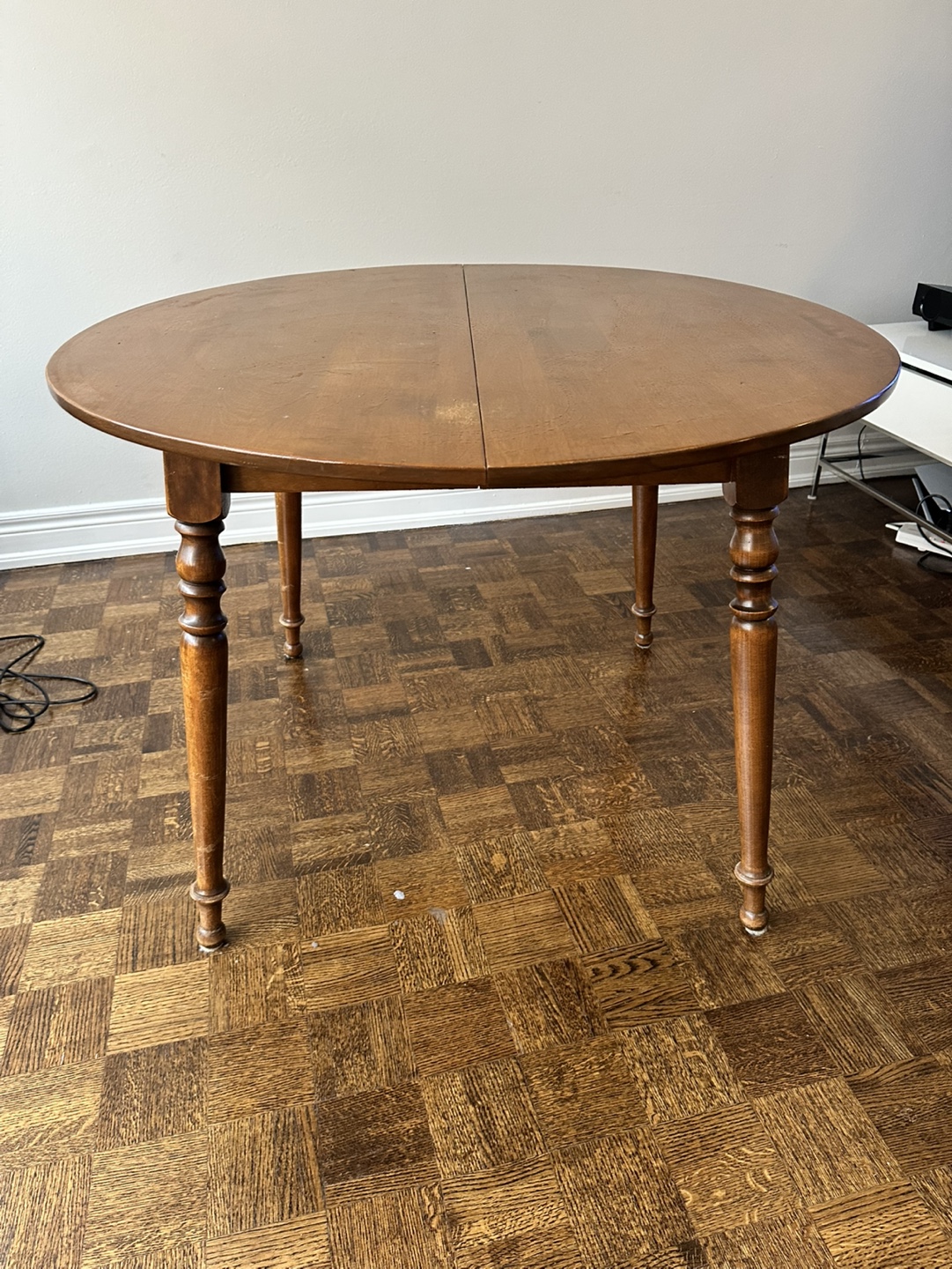 Round Wooden Drop-Leaf Table with extension