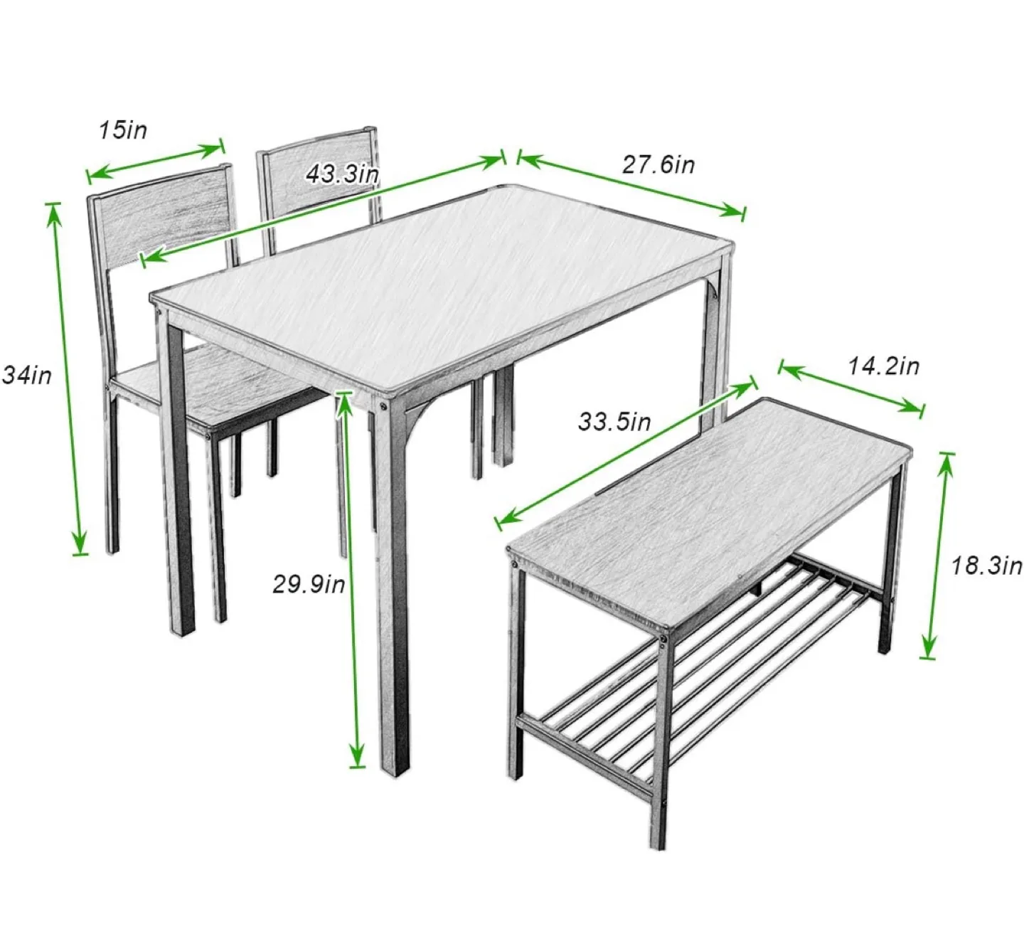 5-Piece Dining Set with Bench (Walnut/Black) image indicator(2)