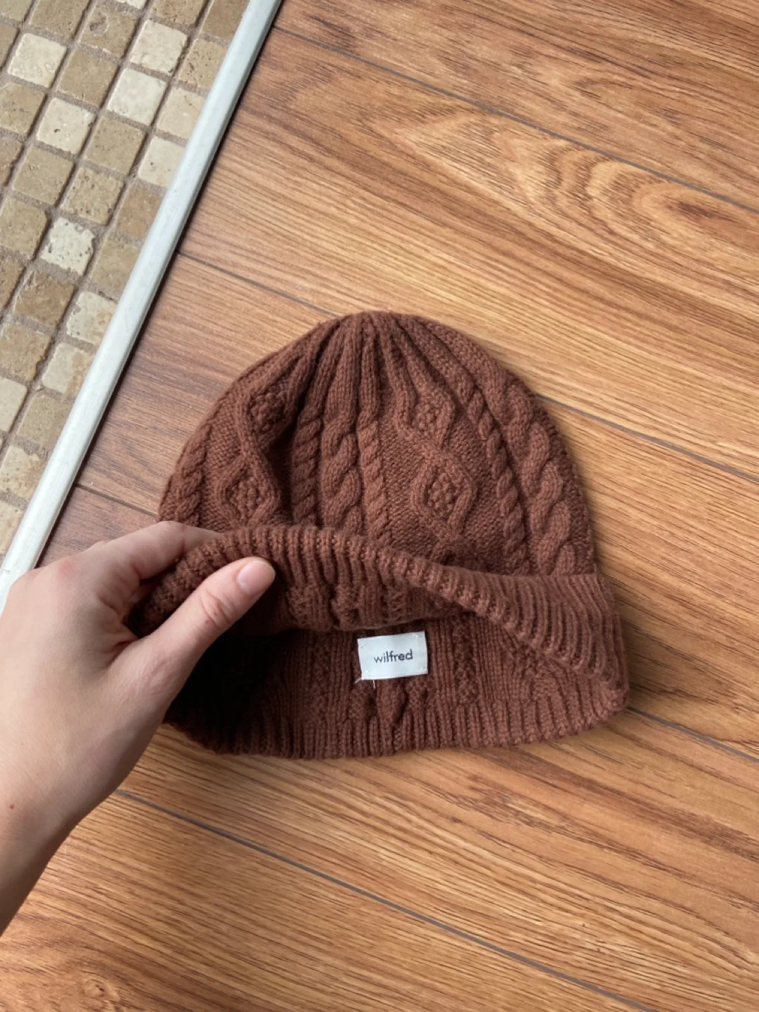 Wilfred Brown Cable Knit Beanie image indicator(4)