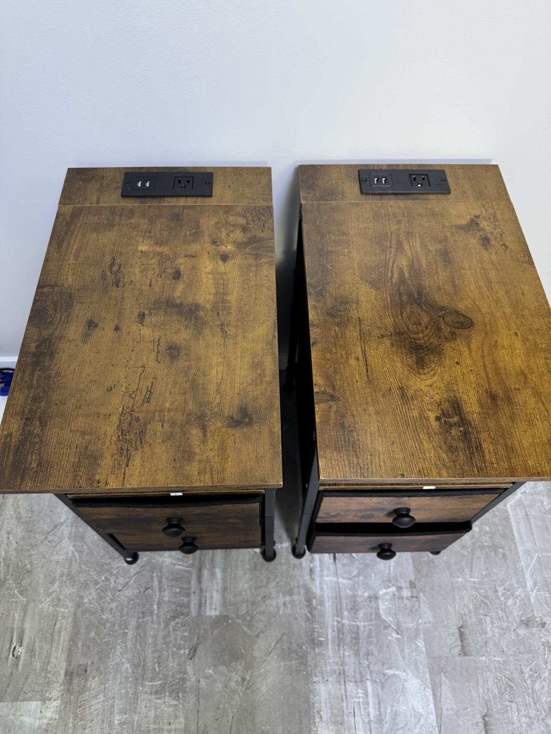 Pair of Industrial Style Nightstands with Built-in Outlets - photo 2