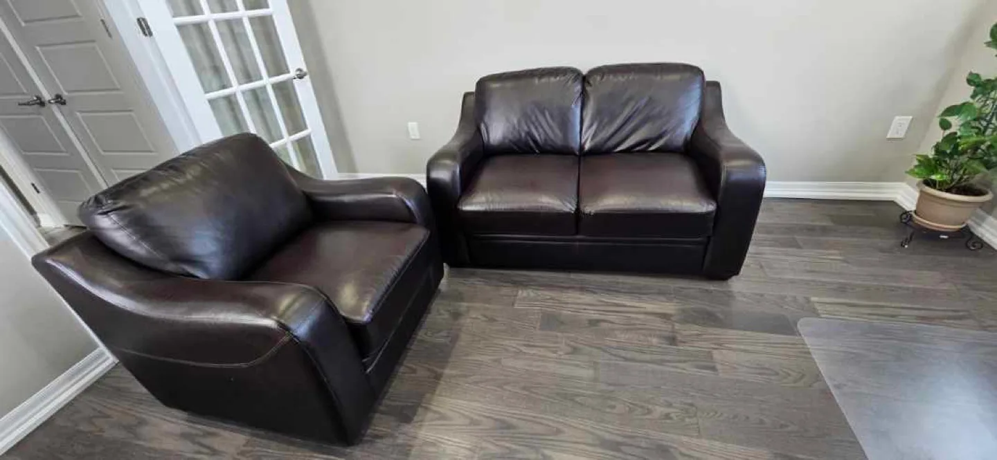 Dark Brown Leather Sofa and Loveseat Set image indicator(3)