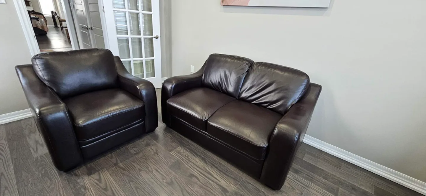 Dark Brown Leather Sofa and Loveseat Set image indicator(2)
