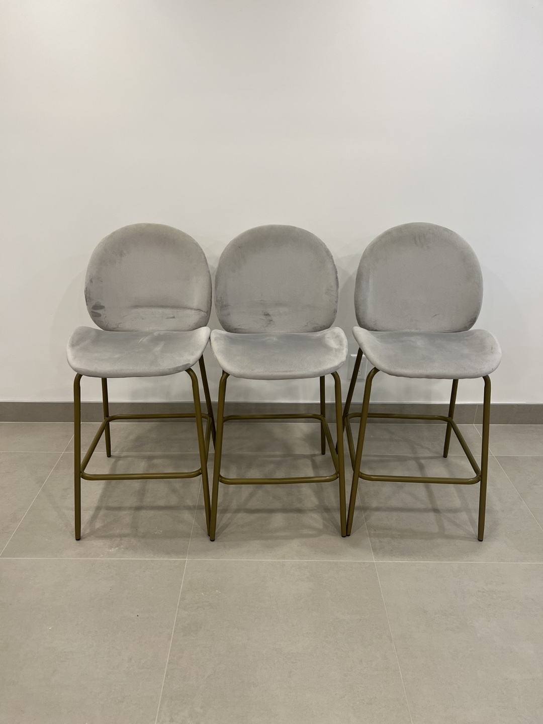 Light Gray Velvet Counter Stools
