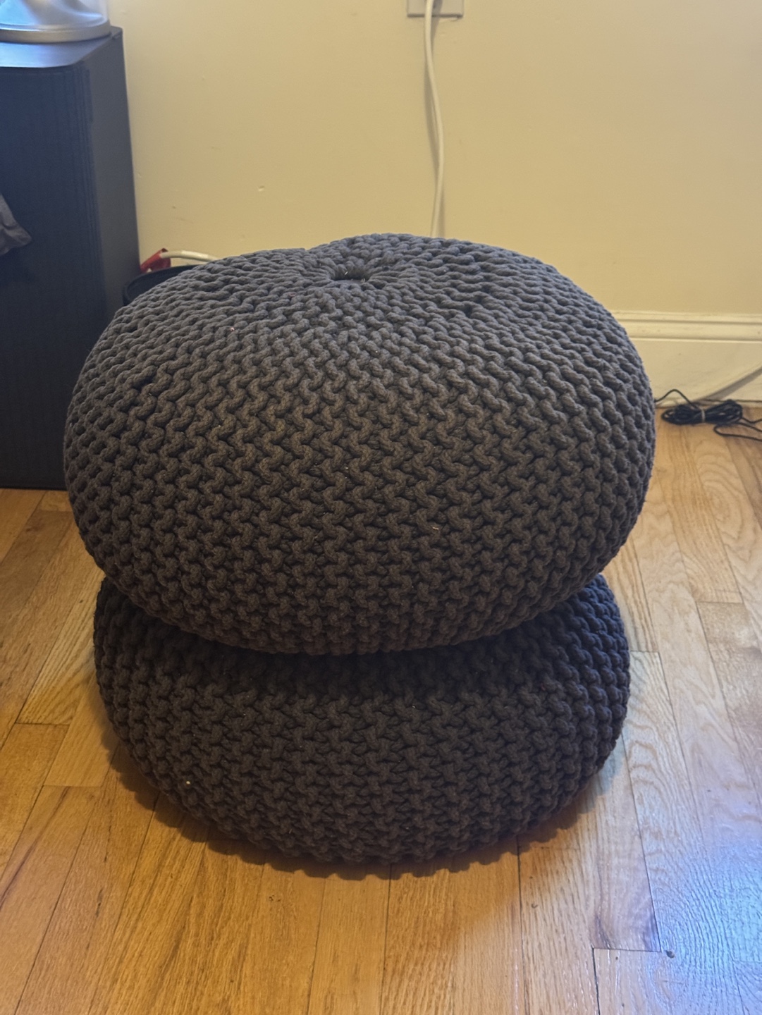 CB2 Dark Gray Knit Poufs