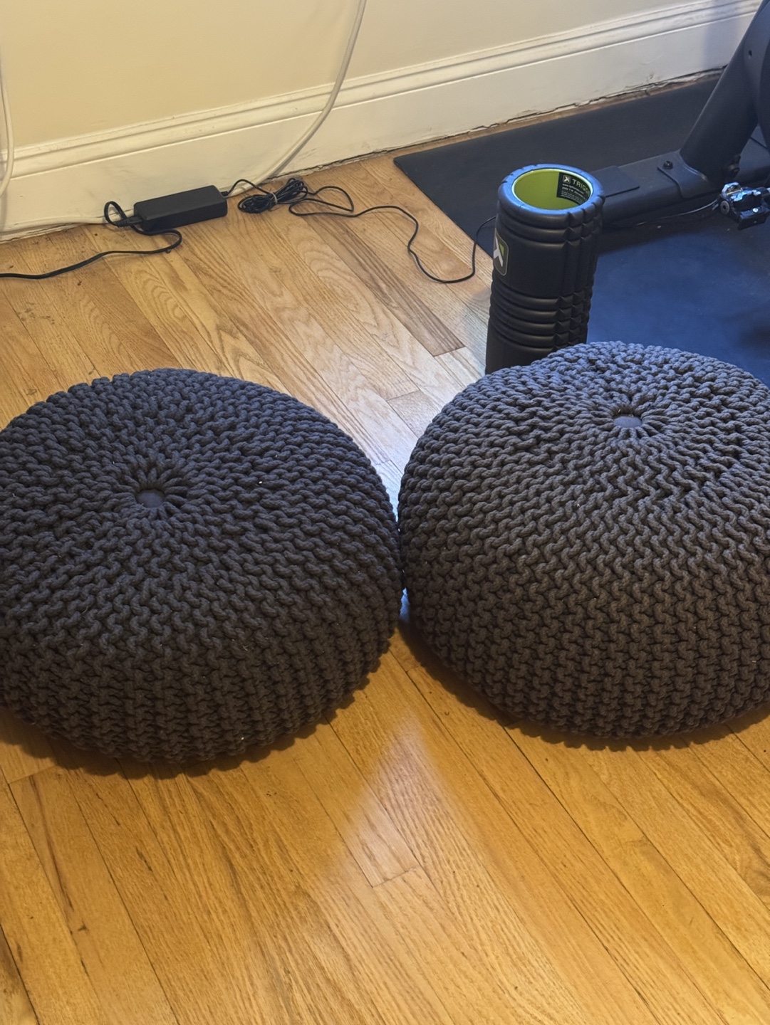 CB2 Dark Gray Knit Poufs - photo 2