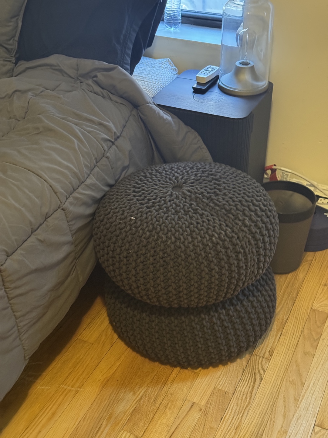 CB2 Dark Gray Knit Poufs - photo 3