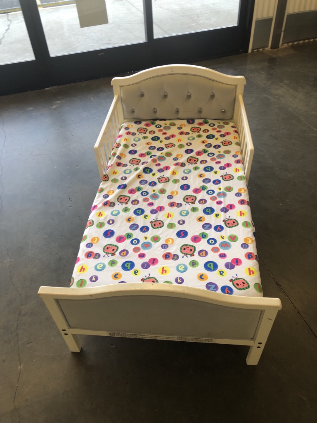 White Toddler Bed with Grey Cushion Headboard & Footboard - photo 2