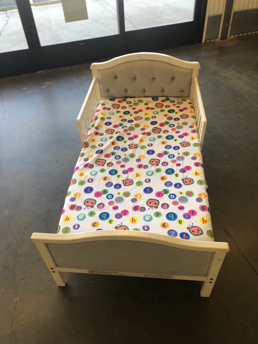 White Toddler Bed with Grey Cushion Headboard & Footboard image indicator(2)