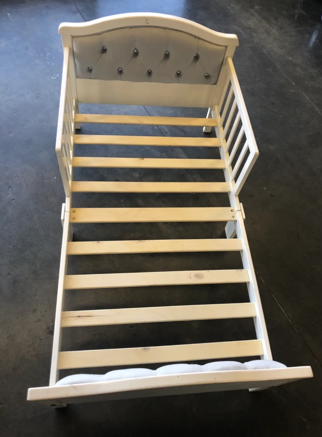 White Toddler Bed with Grey Cushion Headboard & Footboard image indicator(5)