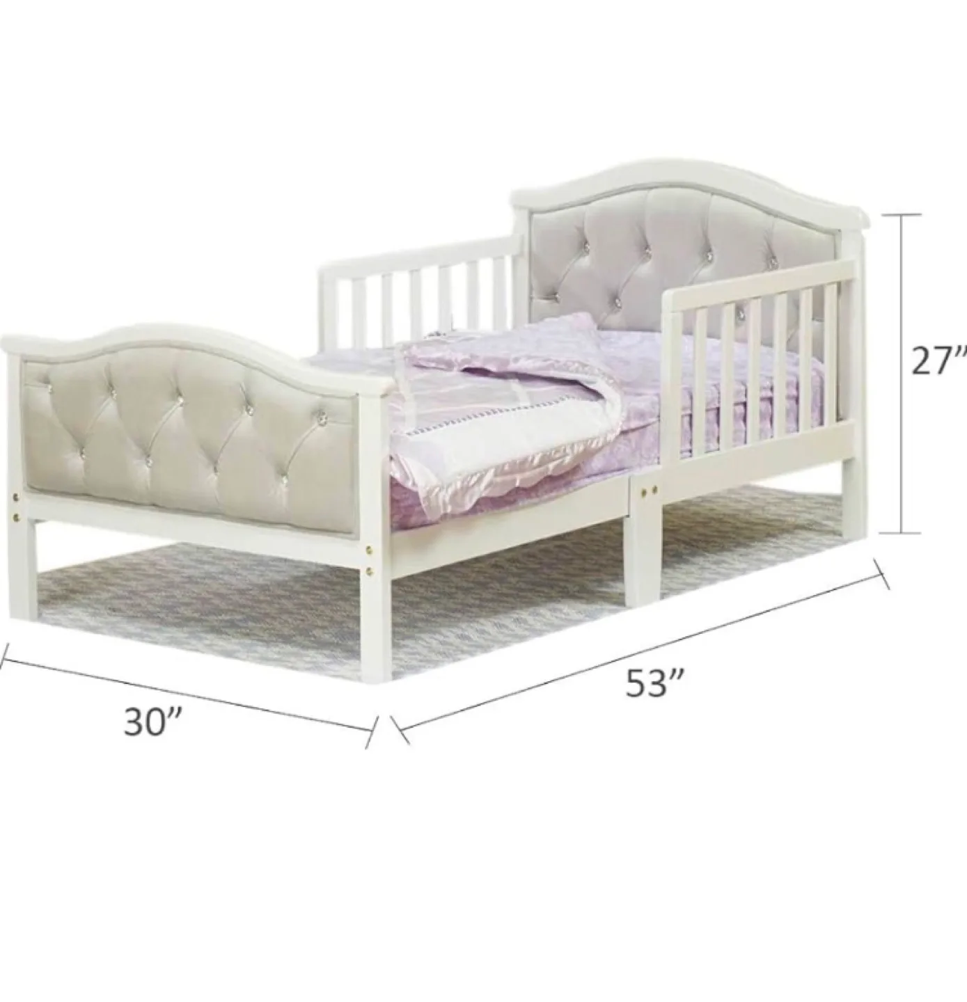 White Toddler Bed with Grey Cushion Headboard & Footboard image indicator(7)