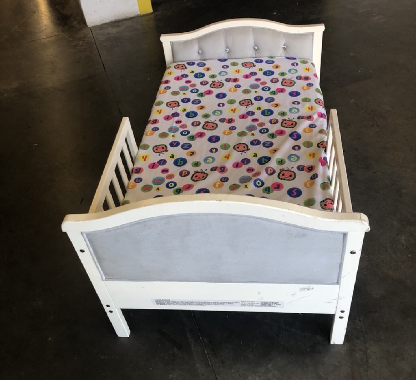 White Toddler Bed with Grey Cushion Headboard & Footboard - photo 4