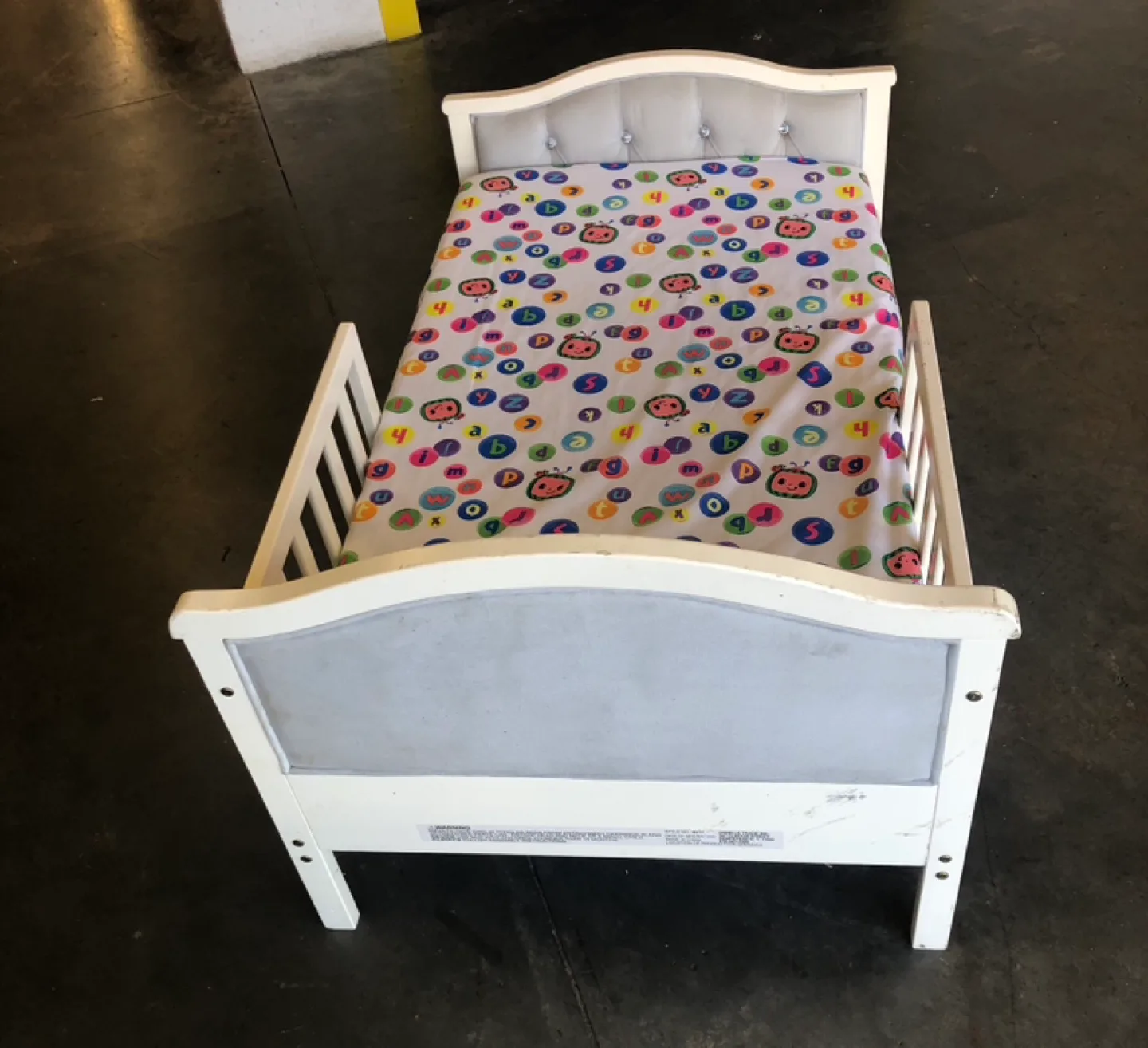 White Toddler Bed with Grey Cushion Headboard & Footboard image indicator(4)