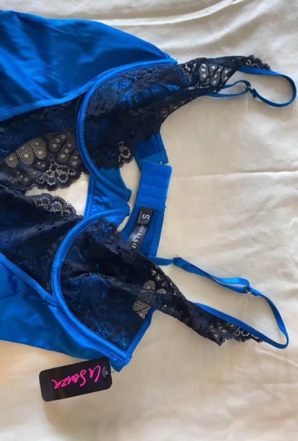 Blue Satin and Lace Bodysuit - Size Small image indicator(2)