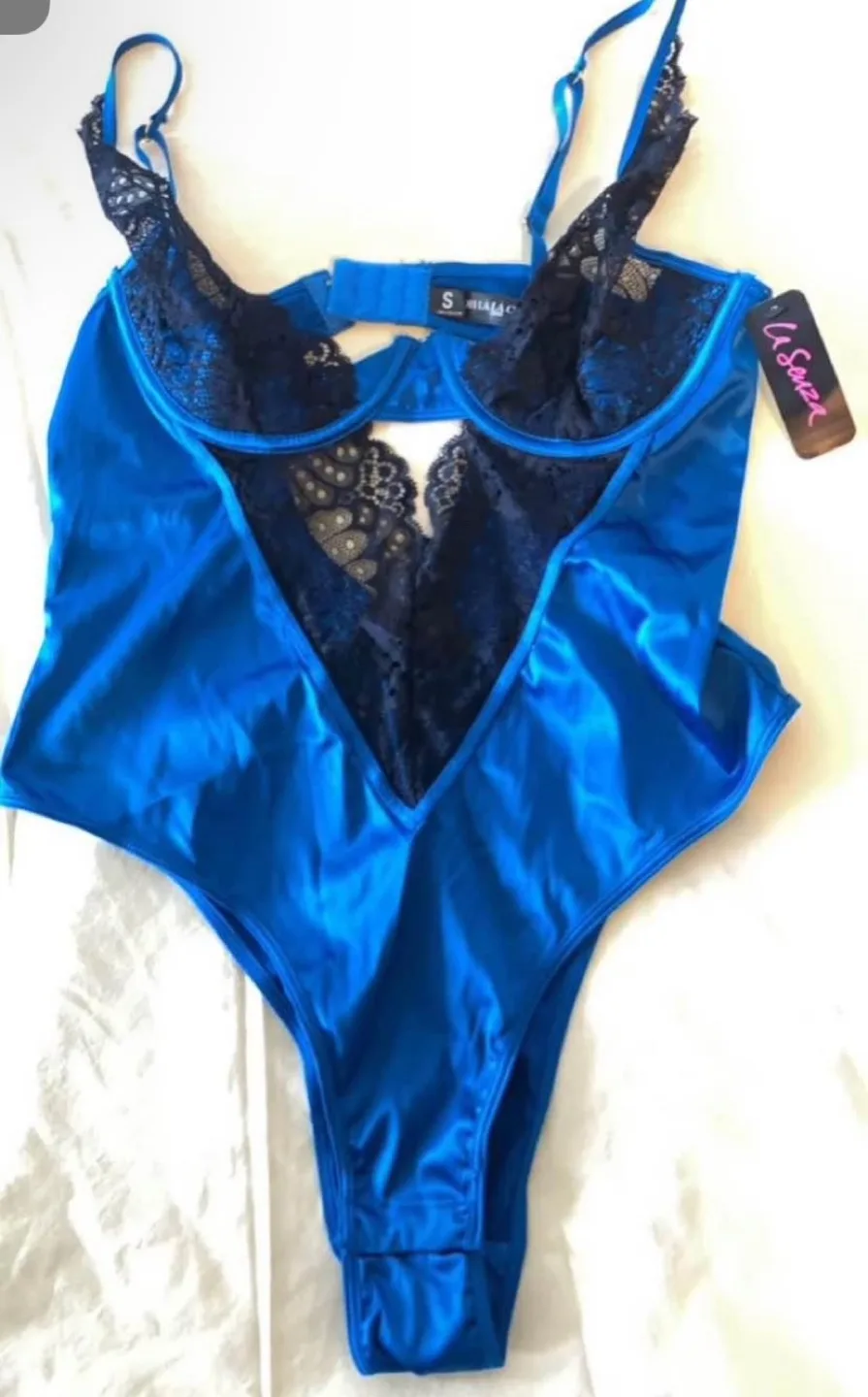 Blue Satin and Lace Bodysuit - Size Small image indicator(3)