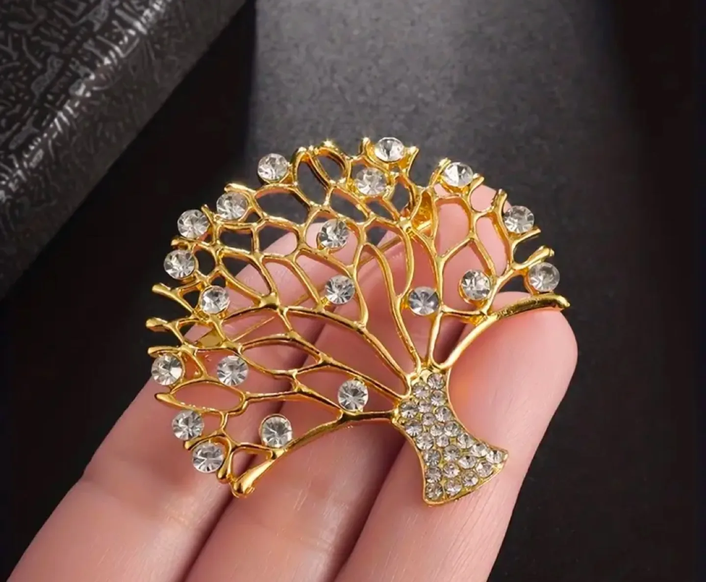Gold Tone Tree of Life Rhinestone Brooch image indicator(5)