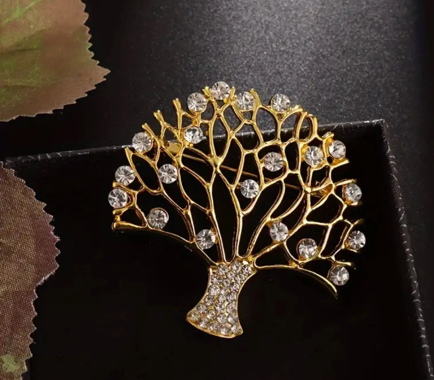 Gold Tone Tree of Life Rhinestone Brooch image indicator(7)