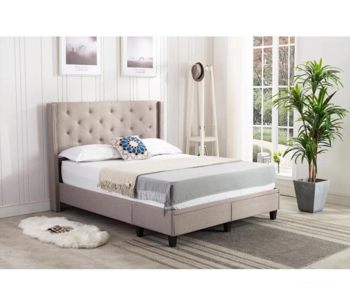 KING Upholstered Bed Frame with Storage Drawers