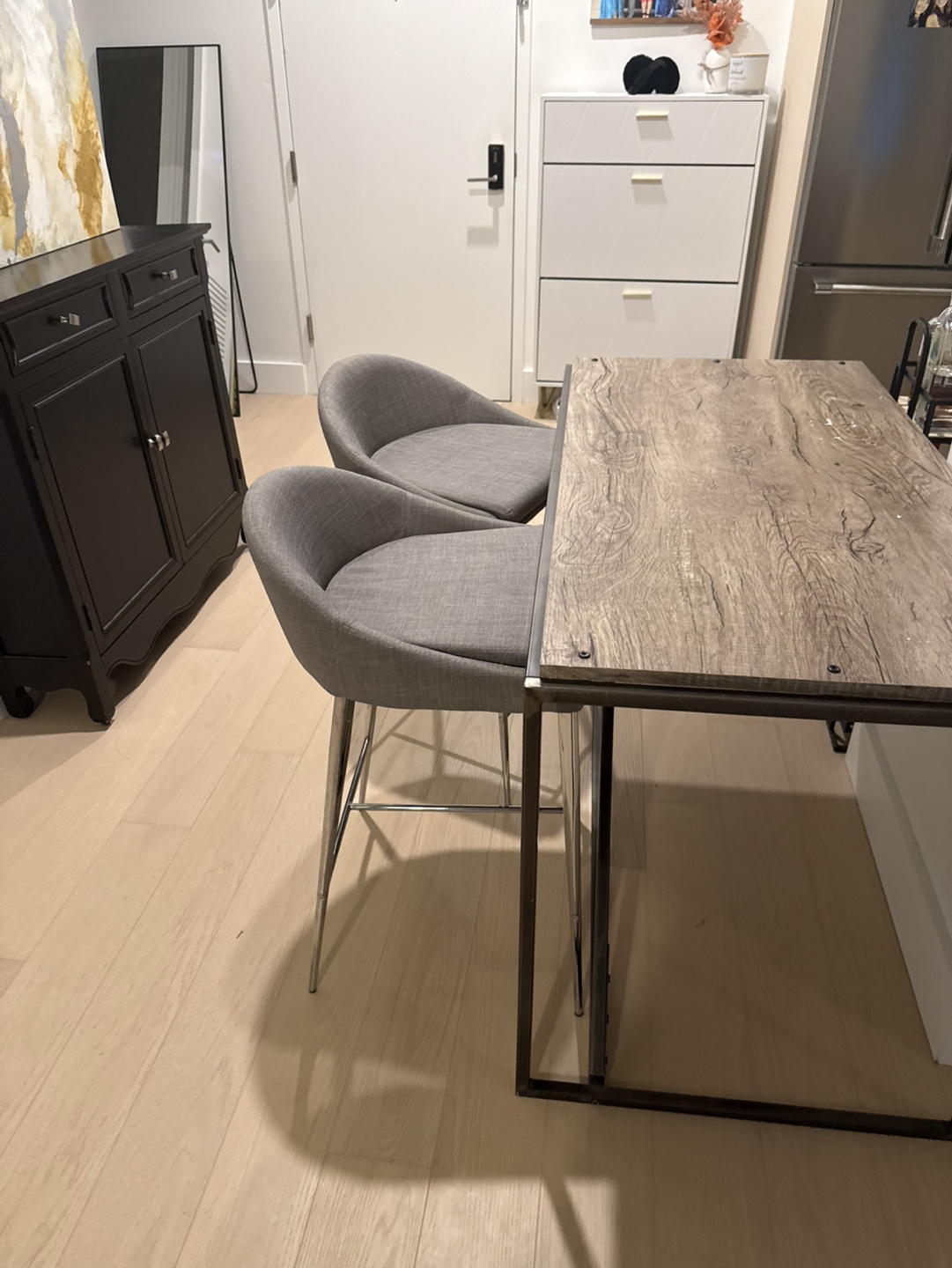 Two Gray Fabric Counter Height Stools OBO