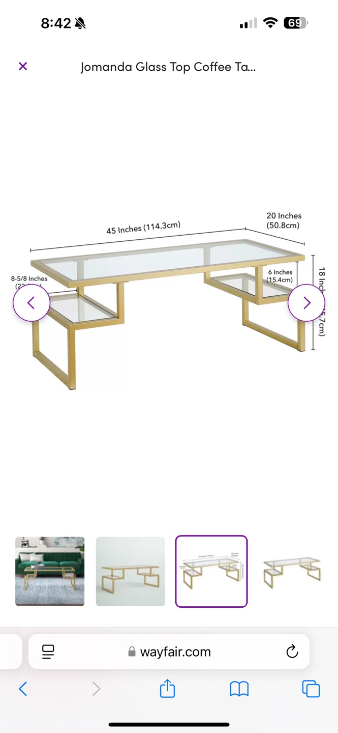 Gold Metal and Glass Coffee Table - photo 4