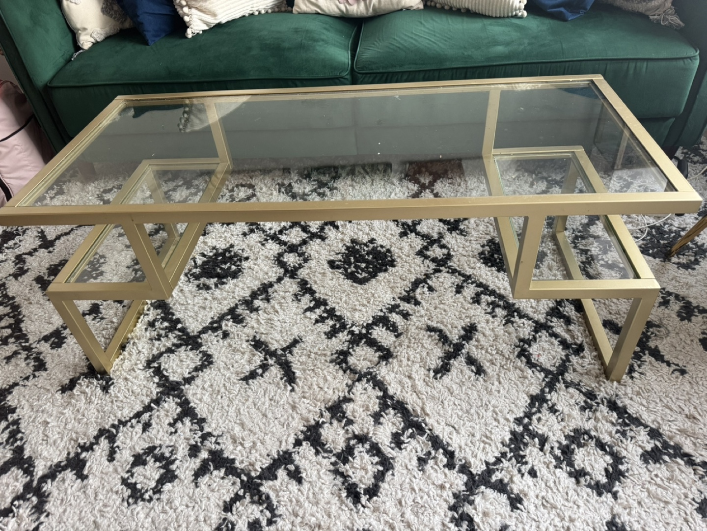 Gold Metal and Glass Coffee Table