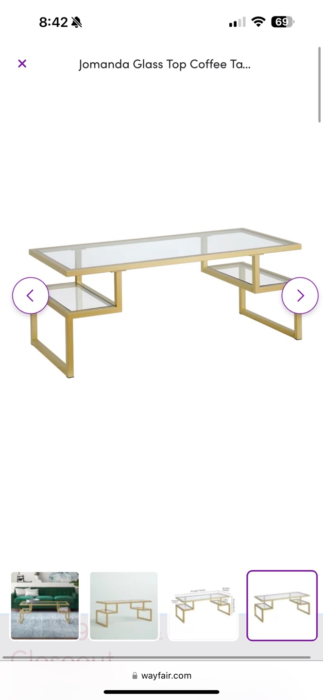 Gold Metal and Glass Coffee Table - photo 3