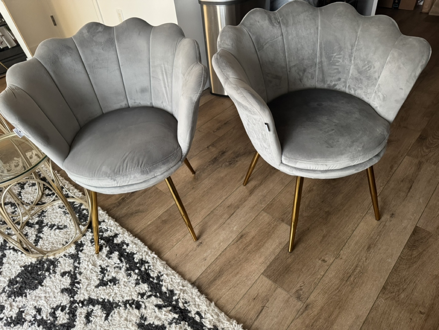 Pair of Gray Velvet Accent Chairs with Gold Legs - photo 2