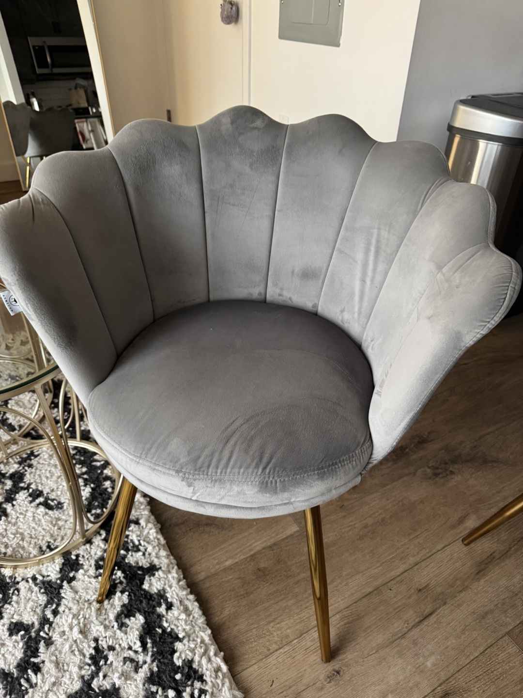 Pair of Gray Velvet Accent Chairs with Gold Legs