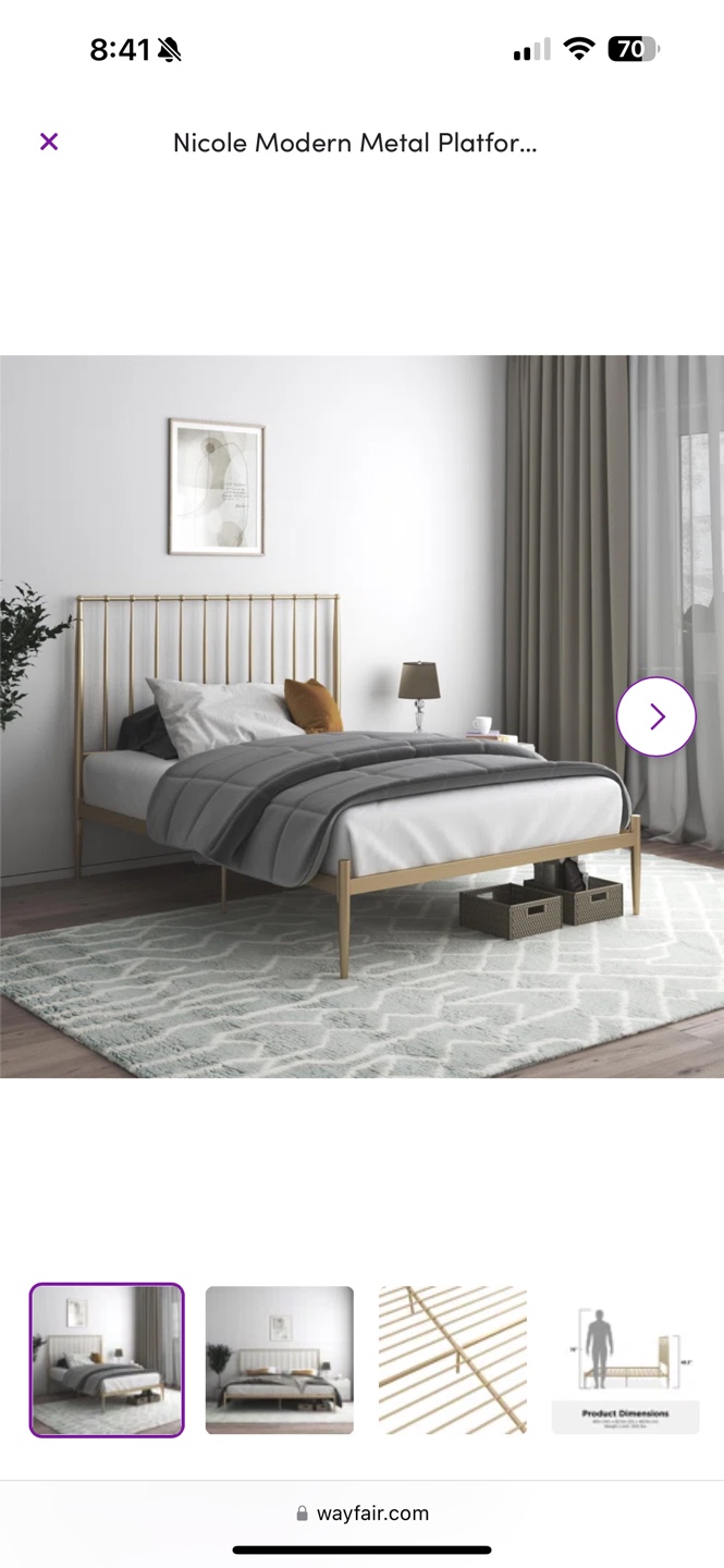 Gold Metal Full Size Platform Bed Frame - photo 5