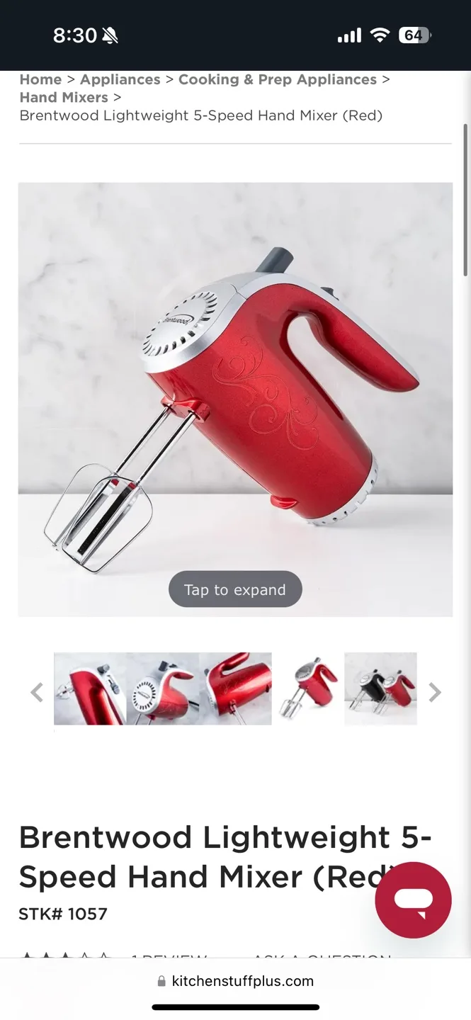 Brentwood Lightweight 5-Speed Hand Mixer - Red image indicator(2)