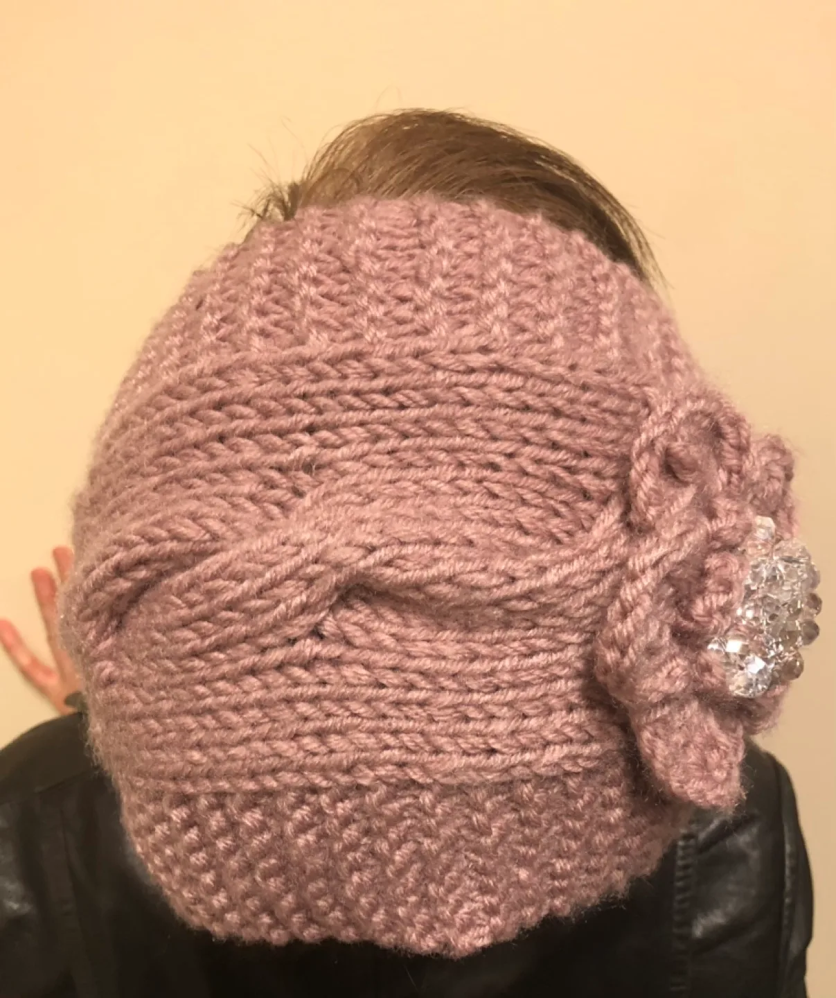 Knitted Ear Warmer Headband with Crystal Flower Detail image indicator(5)