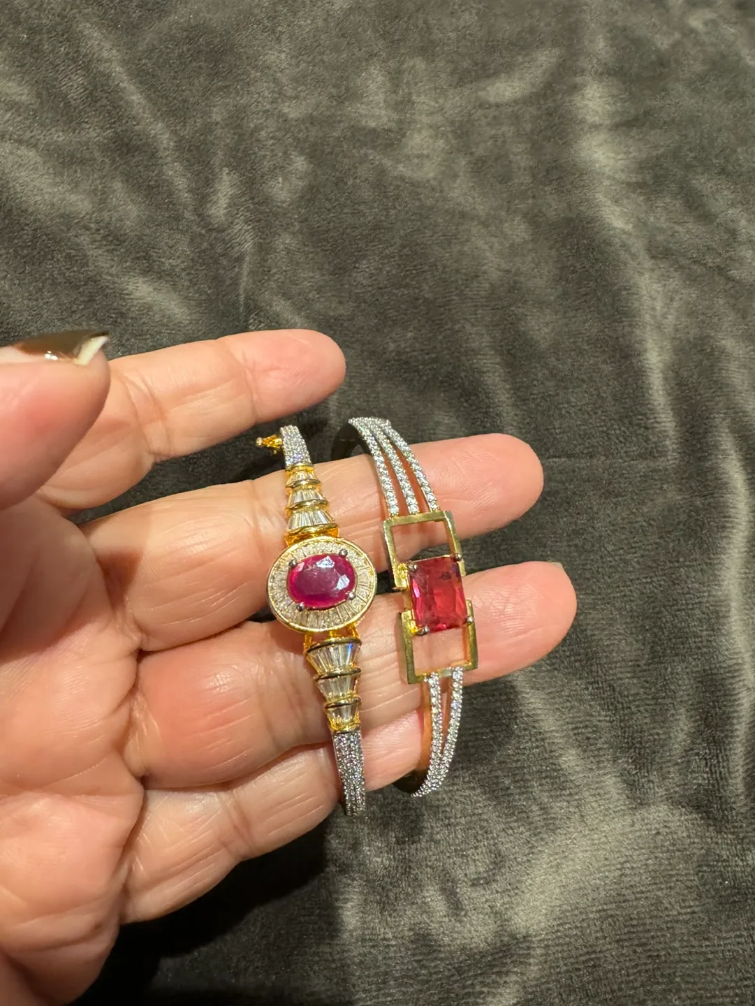 Two Red Gemstone & CZ Bracelets image indicator(2)