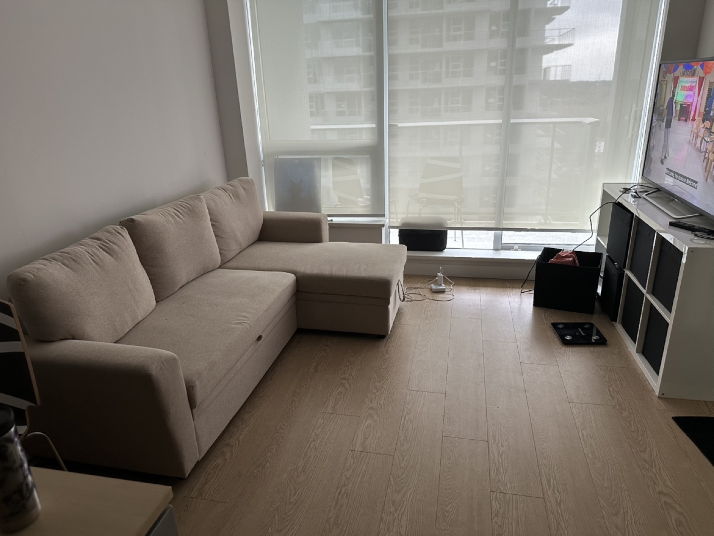 Beige Pull-Out Sectional Sofa