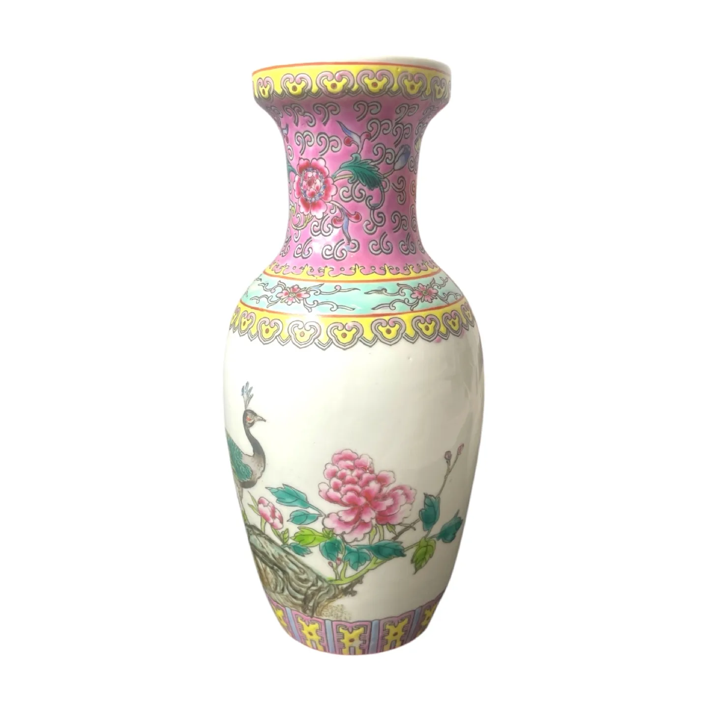 Vintage Chinese Porcelain Vase with Floral and Peacock Design image indicator(3)