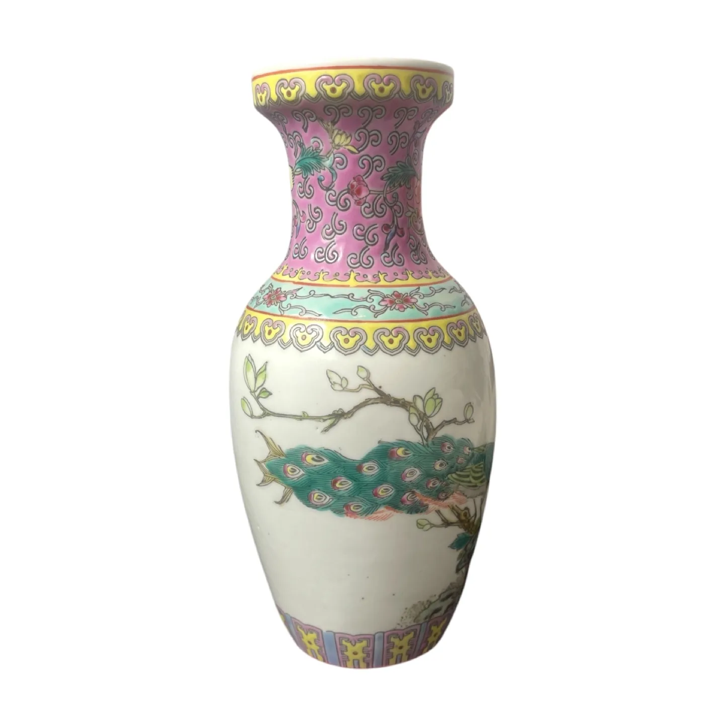 Vintage Chinese Porcelain Vase with Floral and Peacock Design image indicator(2)