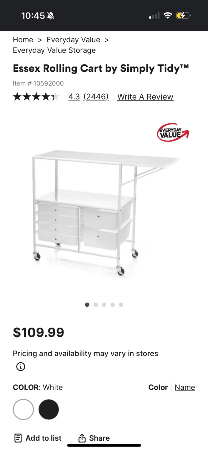 Essex Rolling Cart - White & Black - photo 2