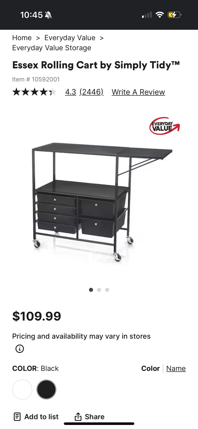 Essex Rolling Cart - White & Black