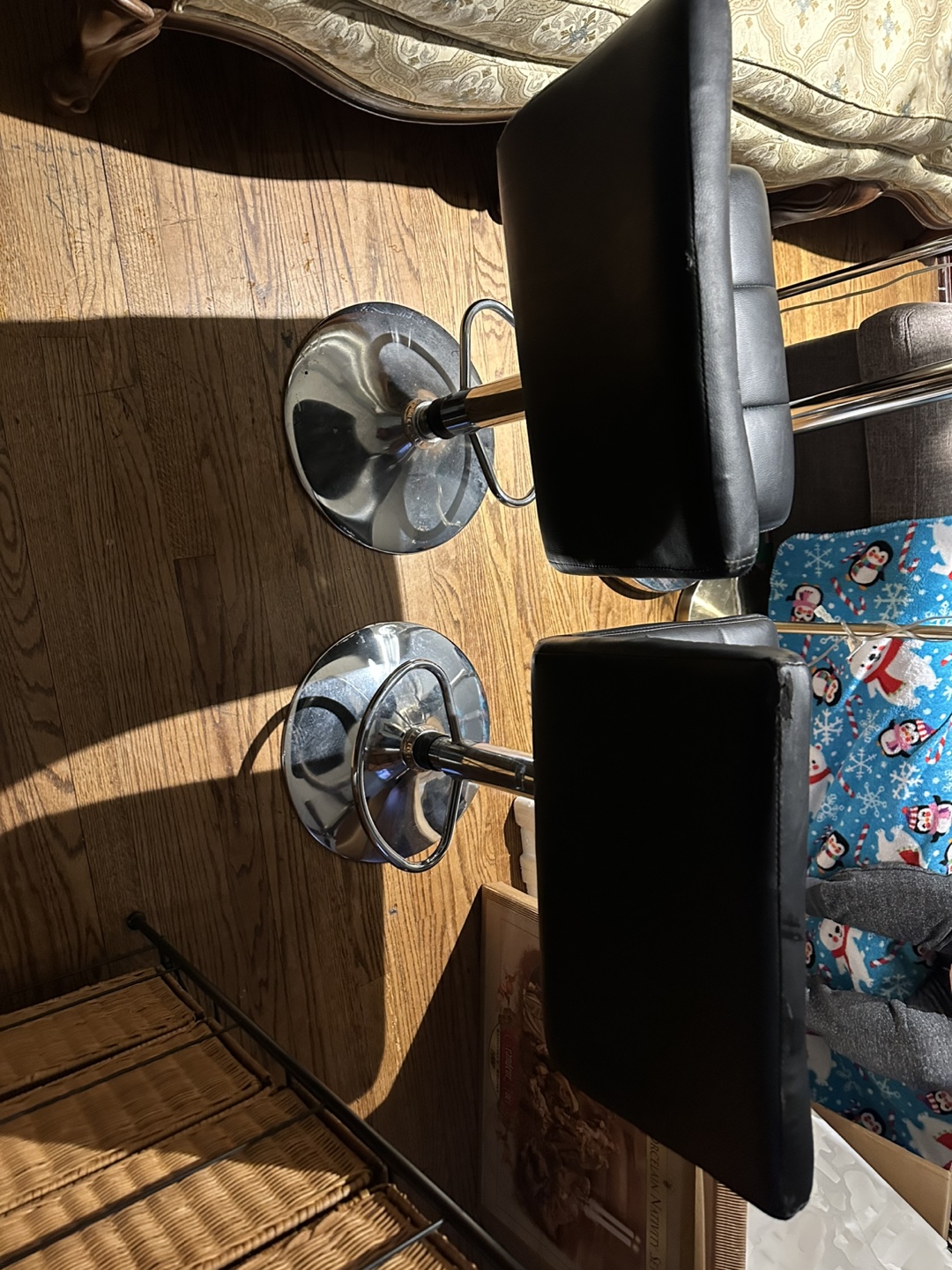 Pair of Black Leather Bar Stools - photo 2