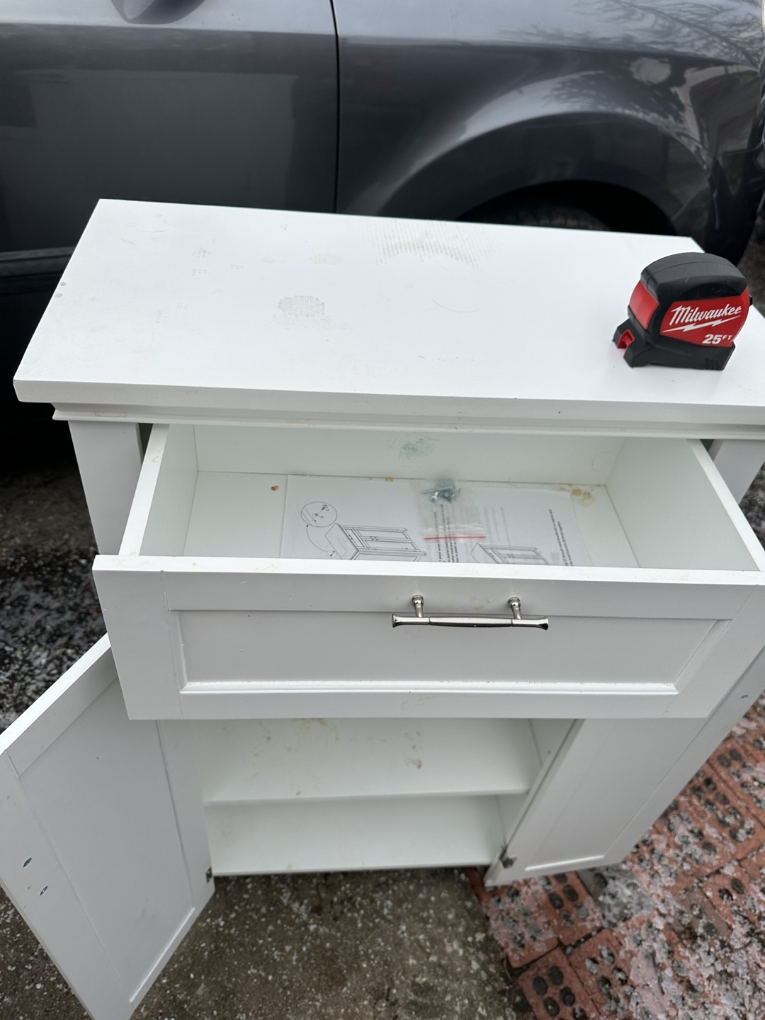 White Wooden Cabinet with Drawer and Shelves - photo 3
