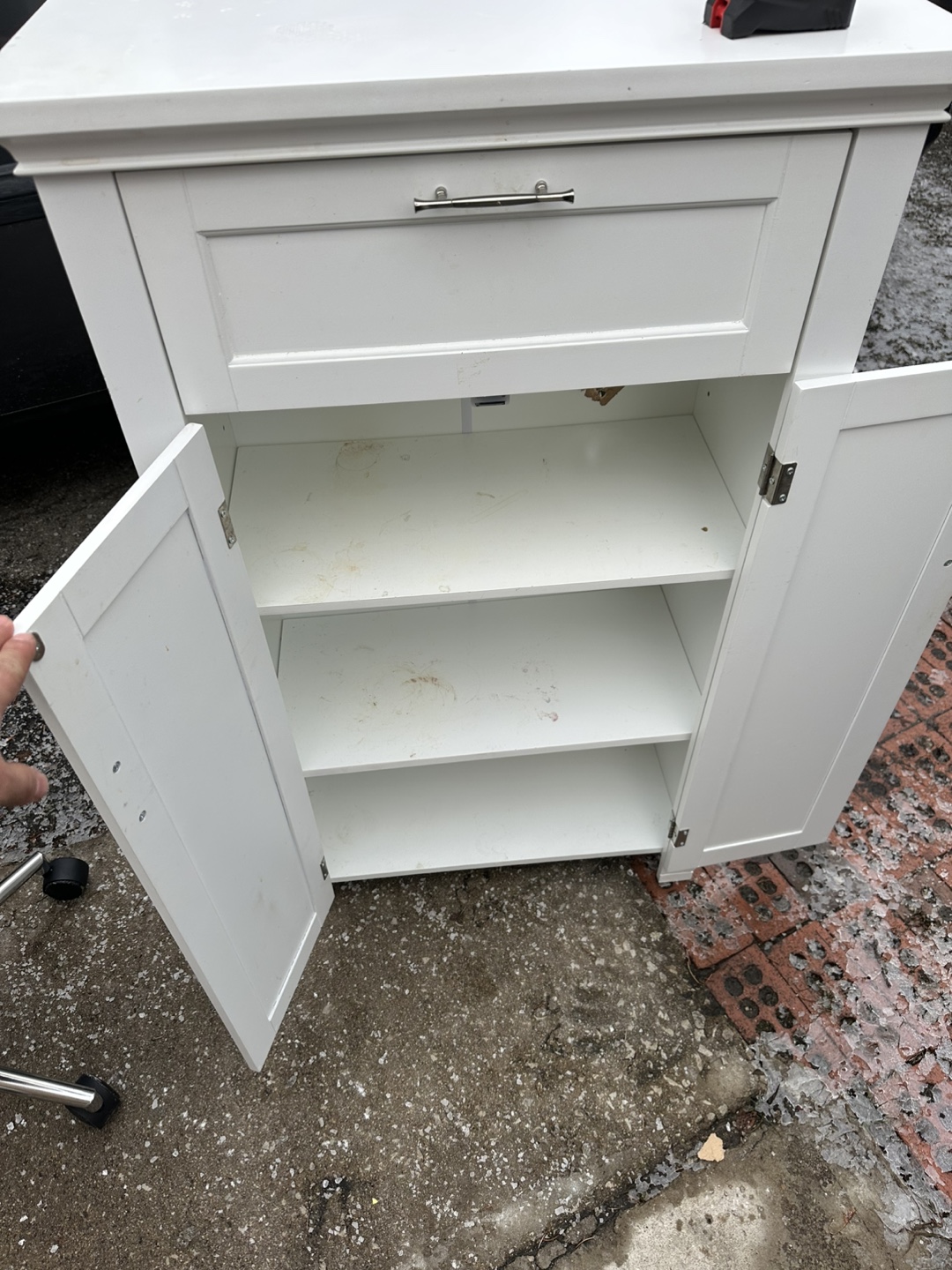 White Wooden Cabinet with Drawer and Shelves - photo 4