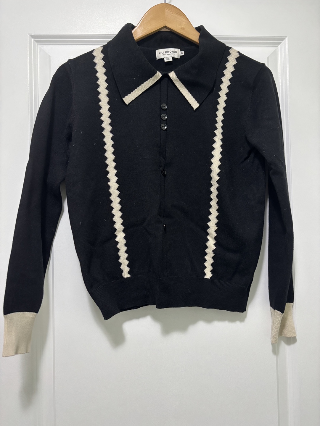 Black and Cream Knit Cardigan Sweater