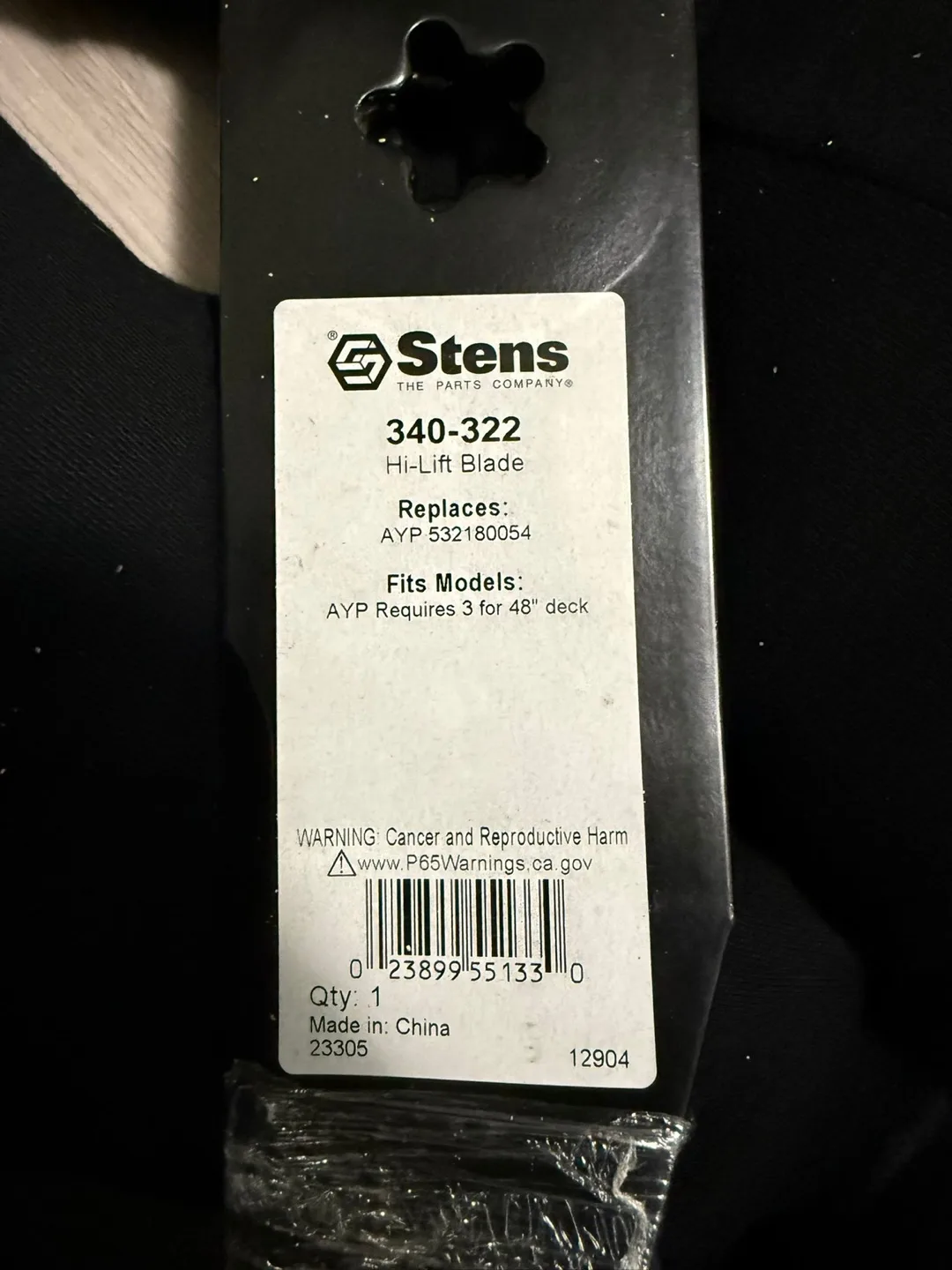 Stens 340-322 Hi-Lift Blade for AYP 48" Deck image indicator(3)